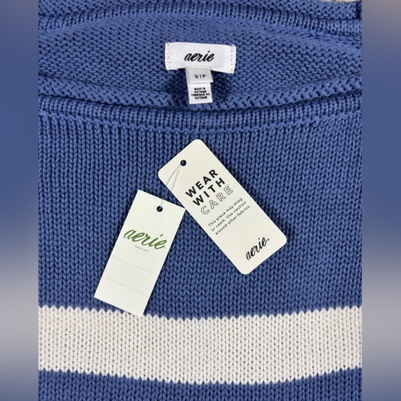 Aerie Striped Knit Sweater NWT Blue White Size Small | Cozy Chunky Pullover - Picture 3 of 4